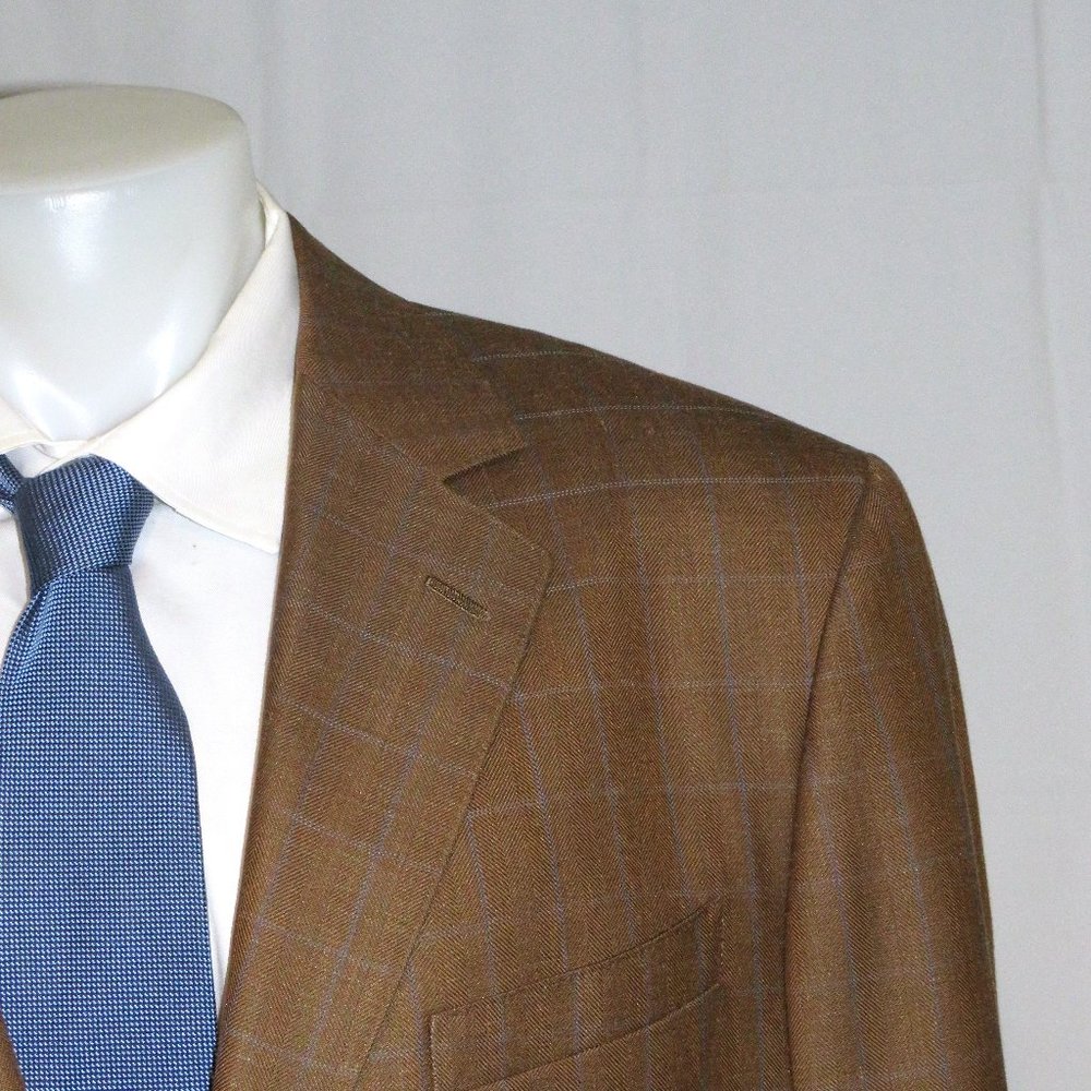 Raphael Wardrobe Design Bespoke Brown Plaid Three Button Sport Coat 44XL